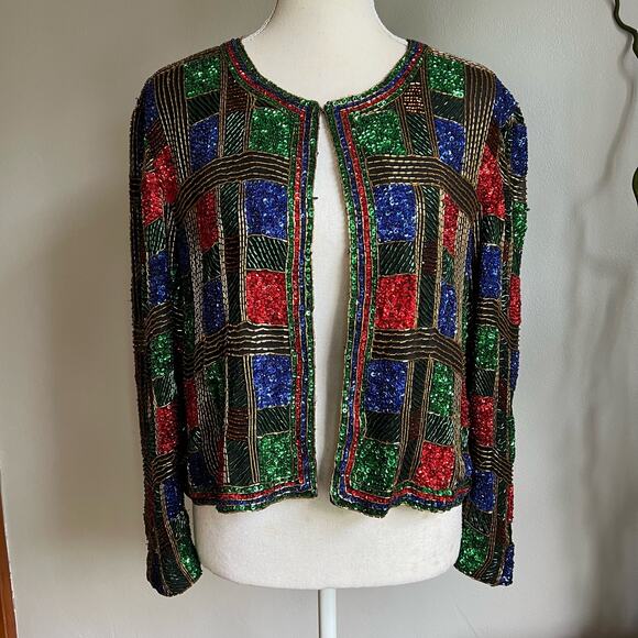 Vintage Hudson's Silk Beaded Sequin‎ Holiday Jacket Size Medium - Picture 1 of 11